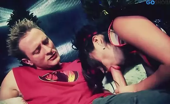 Bitch in Latex Dress Blowjobs the Man